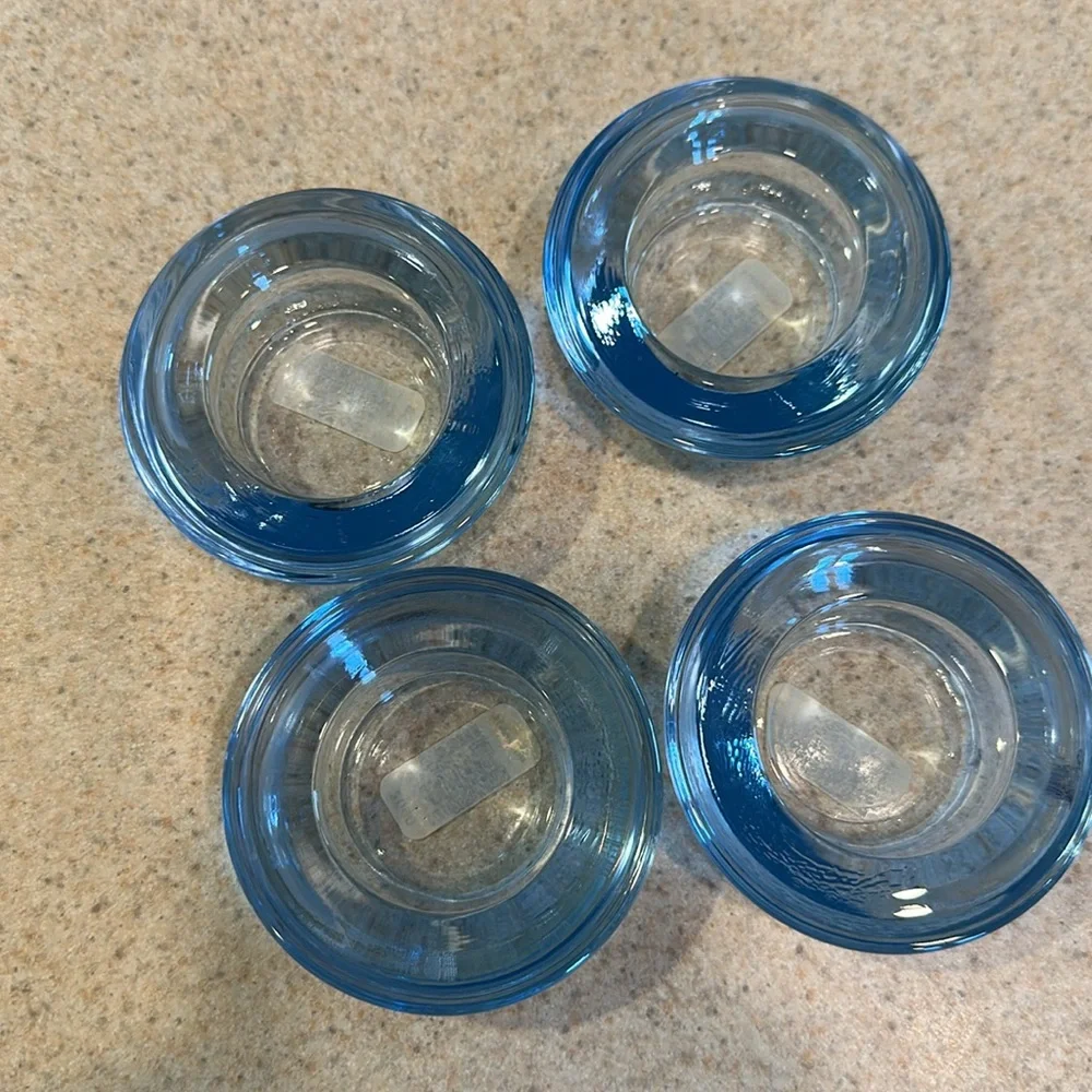 4 IKEA Retro Style Chunky Transparent Blue Glass Tea Light Candle Holders